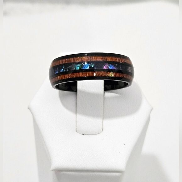 💍NEW, Men's stainless steel and wood inlay ring. - Picture 1 of 4